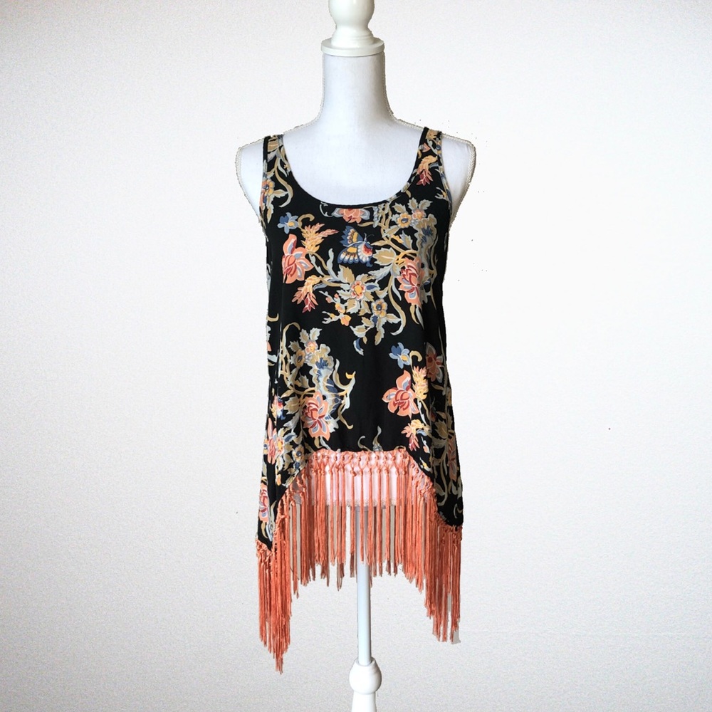 i Jeans by Buffalo Floral Fringe Tank Top - Med